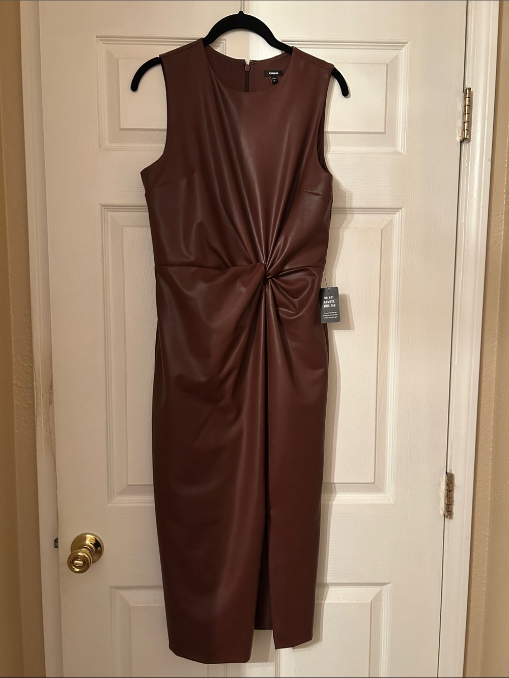 Express Chocolate Brown Faux-Leather Twist Midi Dress